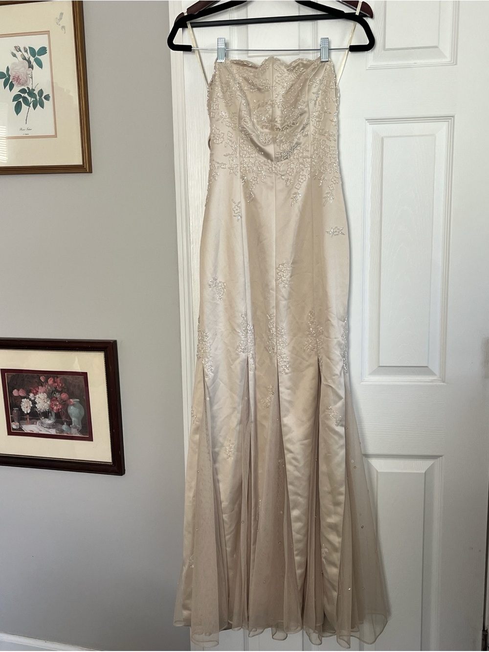Ethereal Y2K fairy Crisscross Strap Embellished Champagne special occasion Gown